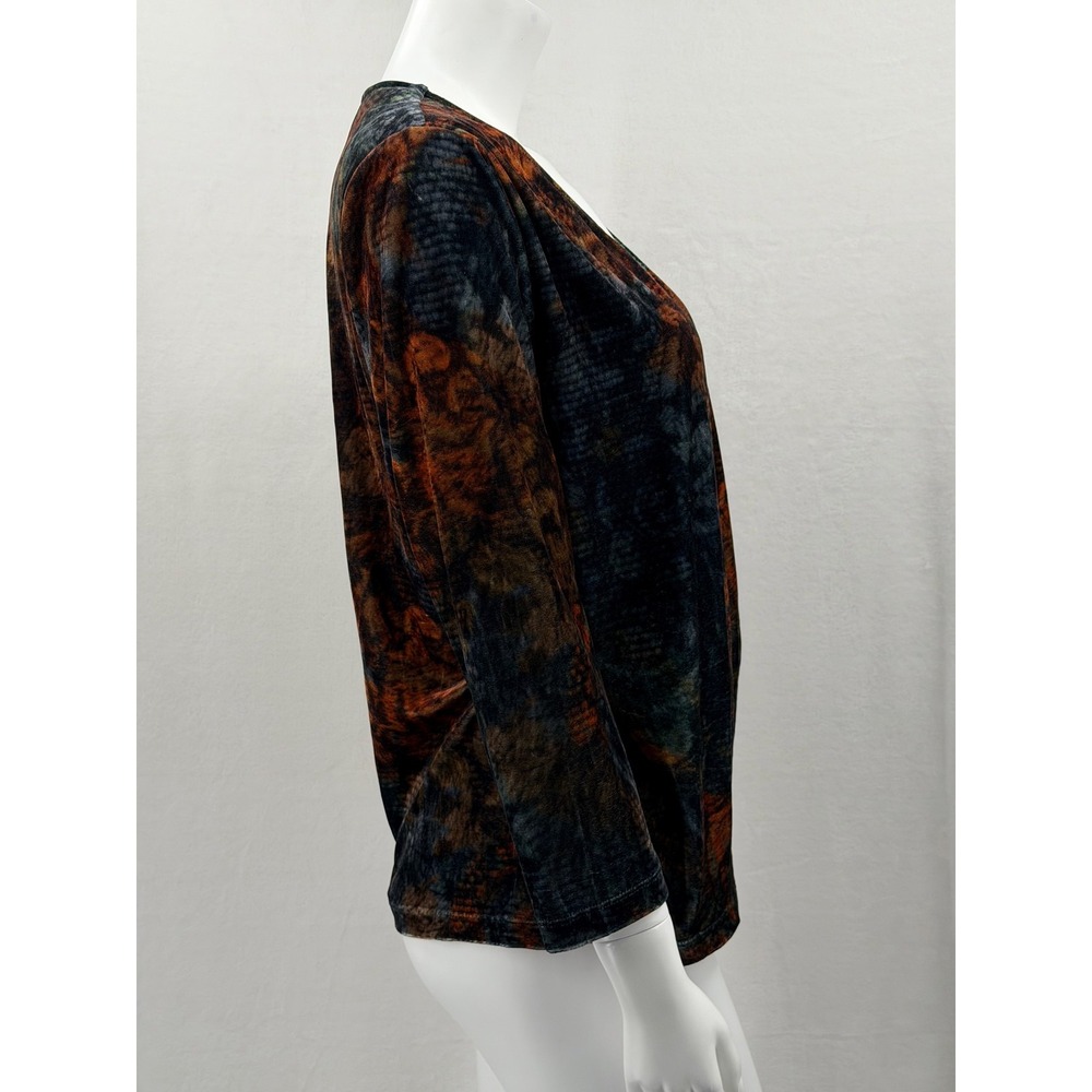Soft Surroundings Top Womens XL Navy Brown Velvet V-Neck Floral Boho Autumn Fall - Picture 3 of 9